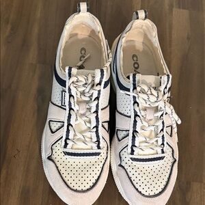 Coach White and black Perforated Leather Lace-Up Sneakers